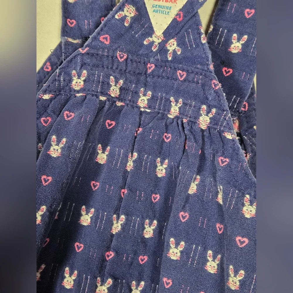 Vintage OshKosh B'gosh Bunny Rabbit Heart Print Bib Overalls 24M Easter